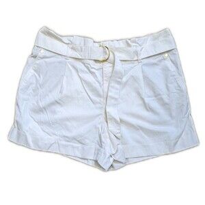 LOFT high waist paper bag waist off-white shorts, NWT, gold metallic accents 8